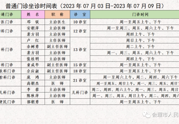 门诊医生坐诊时间表（2023年7月3日-7月9日）