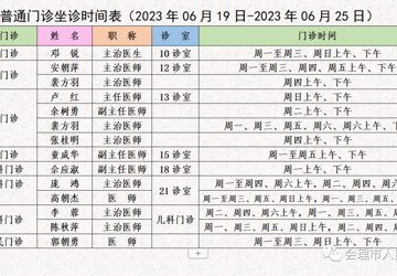门诊医生坐诊时间表（2023年6月19日-6月25日）