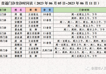 门诊医生坐诊时间表（2023年6月5日-6月11日）